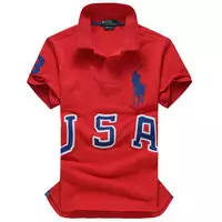 t-shirt hommes polo ralph lauren sport cotton 2013 high collar three usa red